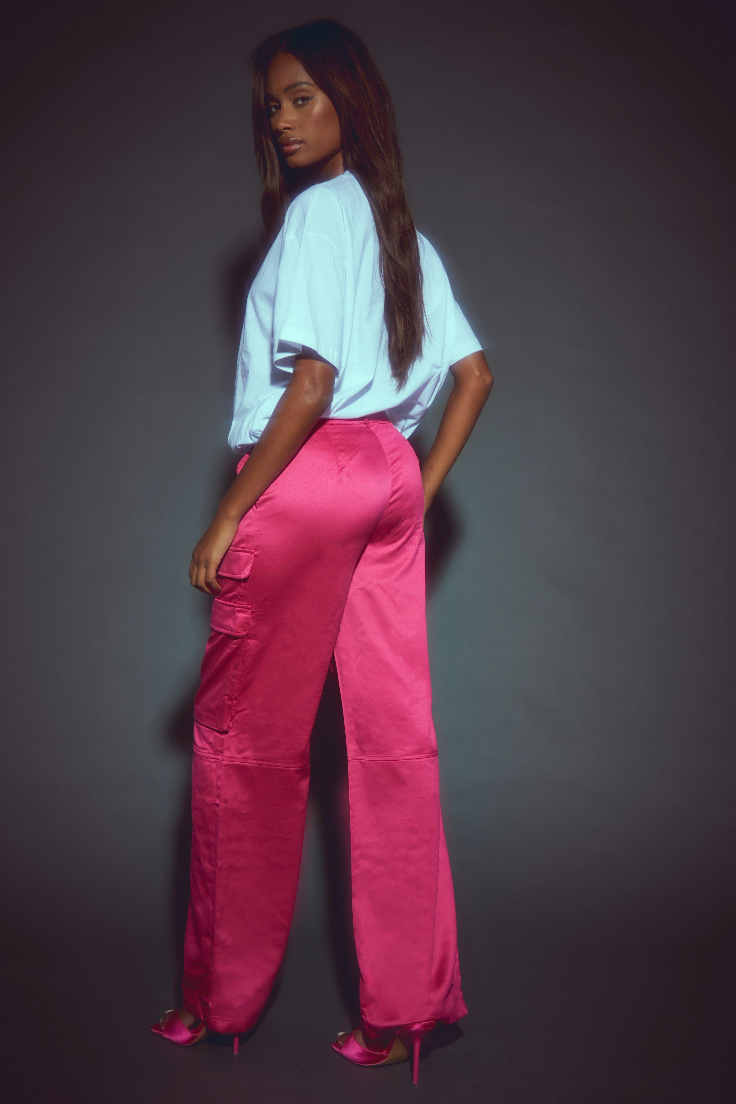 Red satin cargo sales pants